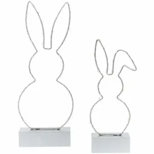 Neu 😍 SCHNEIDER ELECTRIC LED-Hasen-Set 2-tlg. Hasenduo Osterdeko Hasenfigur Dekofiguren Silber Glitzer ✨ 9