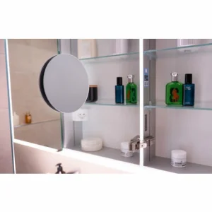 Bestpreis 😍 SCHNEIDER ELECTRIC Schneider PREMIUM Line Ultimate LED Lichtspiegelschrank, 1 Doppelspiegeltür, Steckdose Rechts, 525×73,3×15,8cm, 182.052., Ausführung: CH-Norm/Korpus Silber Eloxiert – 182.052.01.50 😀 6